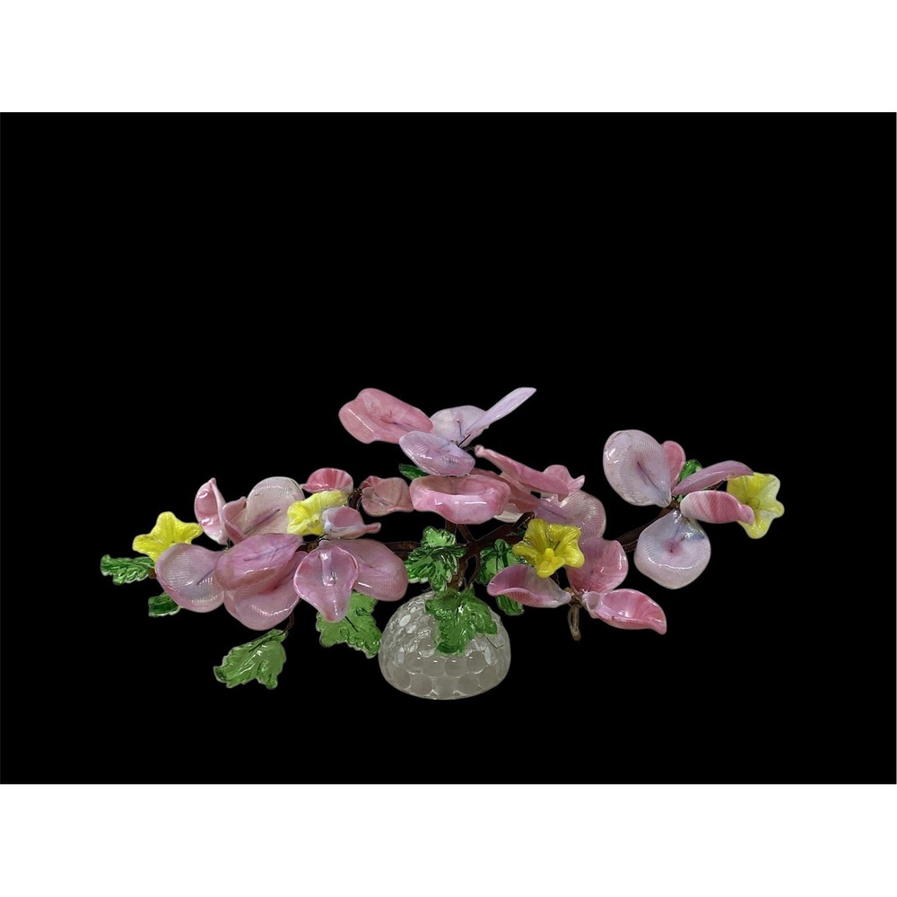 Vtg Czech Art Glass Wired Floral Bouquet Adjustable Glass Arrangement McM 18"x8"